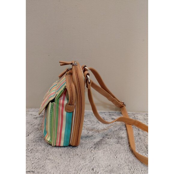 Fossil Multicolor Striped Genuine Leather Crossbody Bag Zip Around Organizer - Picture 6 of 15